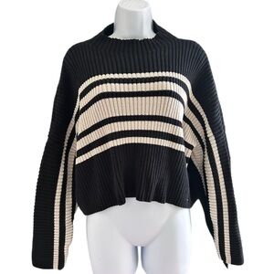 Hollister Black & Cream Striped Cropped Women's Sweater